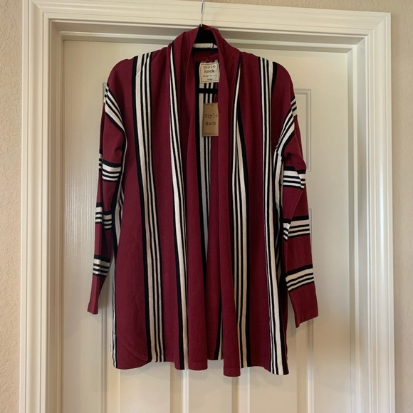❤️LAST NEW S Wine Stripe Open Front Cardigan - Picture 4 of 11